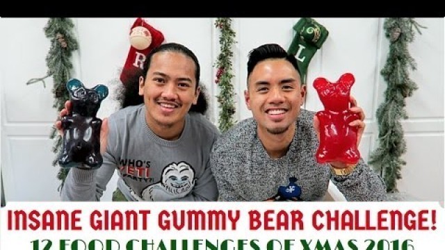 'INSANE GIANT GUMMY BEAR CHALLENGE! 12 FOOD CHALLENGES OF XMAS: #1 STOCKING STUFFERS'