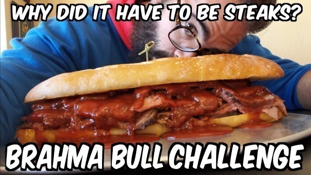 '4+ Pound Brahma Bull Steak Challenge from \"Man v Food Nation\" at The Rib Line | Freak Eating'