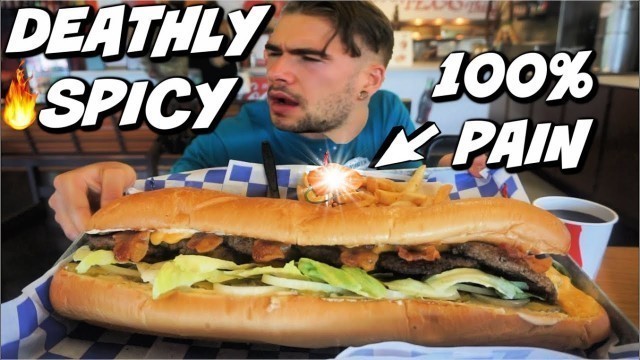 'CRAZY SPICY BURGER CHALLENGE!! With Raina Huang | Very Painful | Texas | Man Vs Food'