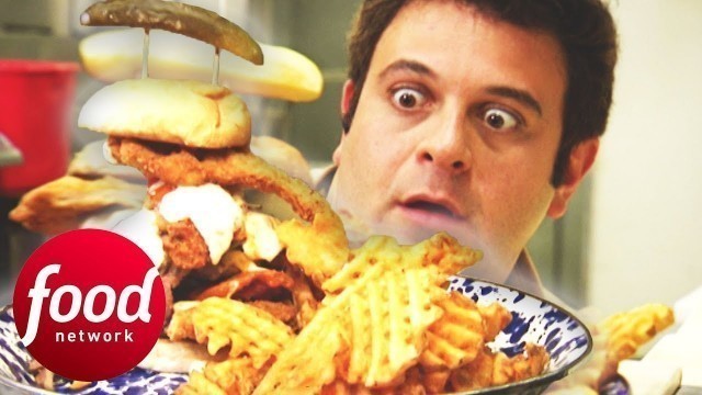 'Adam Struggles To Beat This 5 LB Sandwich Filled With All Kinds Of BBQ Meats | Man v Food'