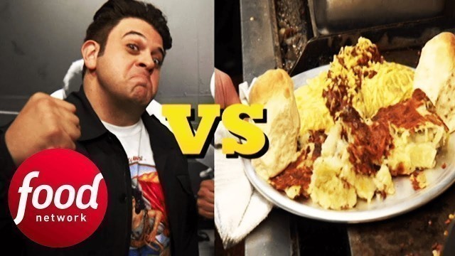 'Adam Struggles To Destroy The 12 Egg \"Iron Man\" Omelette Challenge | Man v Food'