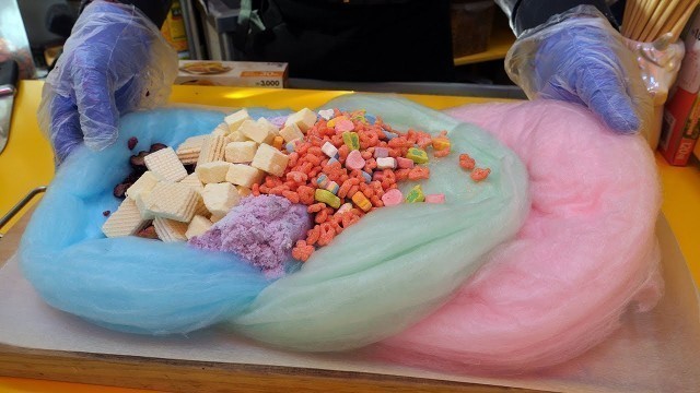 '솜사탕 아이스크림 과일 브리또 / Cotton Candy Ice Cream Fruit Britto - Korean Street Food'