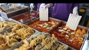 '통 가래떡 떡볶이와 수제 튀김 / homemade Tteokbokki, fried food, fish cake - korean street food'