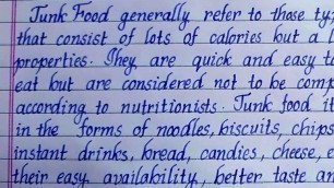 'Essay on \"Junk Food\" | essay writing | English writing | writing | handwriting | Eng Teach'