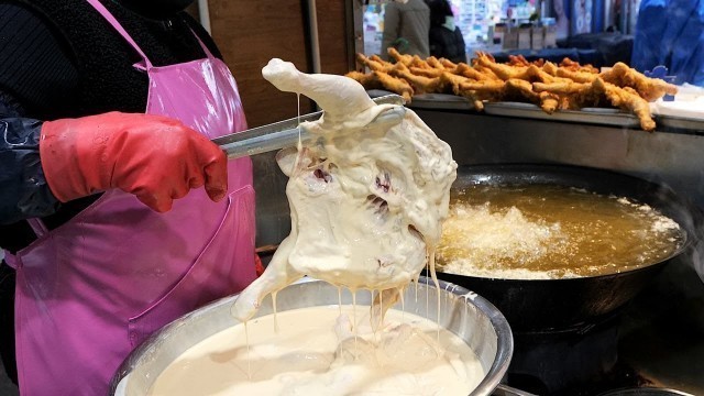 'Very Cheap Fried Whole Chicken in Korean Traditional Market / 옛날 통닭 파닭 / Korean Street Food'