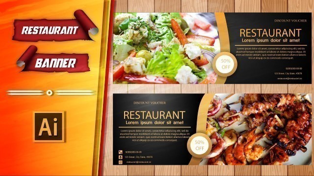 'Restaurant banner design || Illustrator Tutorial'