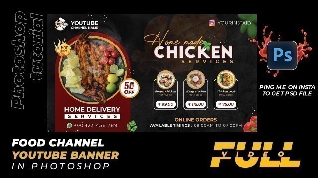 'YouTube Food Channel thumbnail banner design photoshop tutorial.'