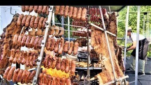 'Italy Street Food. Huge Grills with Ribs, Loins, Sausages, Fried Fish and more food'