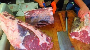 'Italy Street Food. Grilling Tons of Huge \'Bistecca alla Fiorentina\' on the Road'