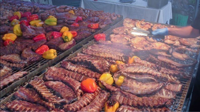 'Italy Street Food. Grilling Massive Amount of Meat. Ribs, Sausages, Skewers, Burgers and more'