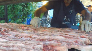 'Italy Street Food. Huge Blocks of Juicy Meat on Grill and more Great Food'