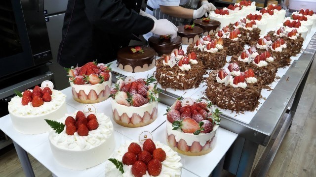 '딸기 비닐하우스만 15동! 달달한 4가지 생크림케익 만들기 (딸기, 초코, 가나슈) making various fresh cream cake - korean street food'