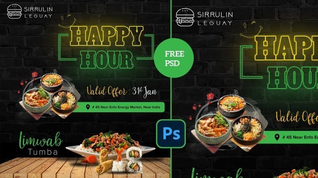 'Food Banner Glow Text Effect Tutorial Photoshop | Free PSD'