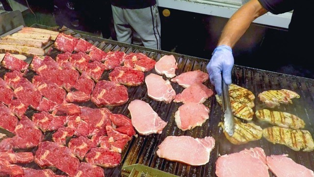 'Italy Street Food. Angus, Tenderloin Beef, Pork Skewers, Sausages and More Food'