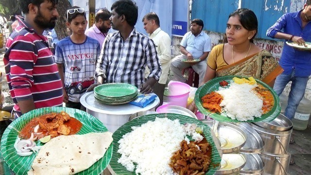 'People Eating Roadside Veg & Non Veg Meals | Chicken Rice/Boti Rice/Fish Rice | StreetFood Hyderabad'