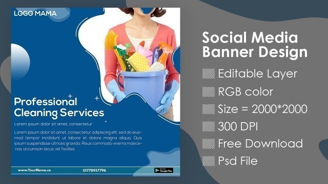 'Cleaning Service Social Media Banner Design In Photoshop Tutorial | Free Download | Designhob'