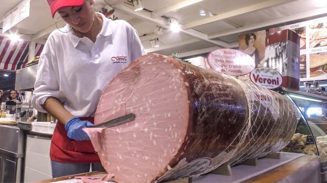 'Italy Street Food. Biggest Mortadella in the World, Cheese, Ham, Salami, Piadine and More'