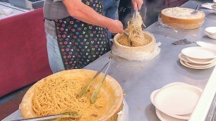 'Huge Parmesan Cheese Wheels Cooked Italian Pasta and Rice. Italy Street Food'