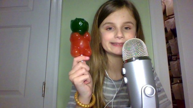 'ASMR~ eating a GIANT gummy bear!!'