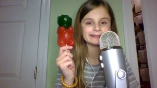 'ASMR~ eating a GIANT gummy bear!!'