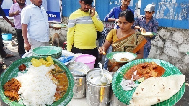 'Delicious Roadside Meals Hyderabad | Non Veg Meals @ 60 rs / Veg Meals @ 50 rs | HyderabadStreetFood'