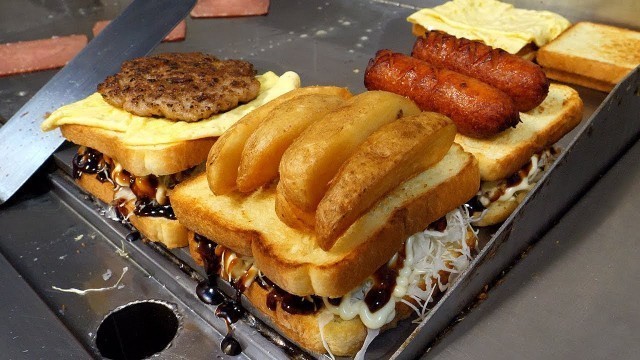 '직접 만드는 패티, 4단 토스트 / handmade patties, big 4-tier toast - korean street food'