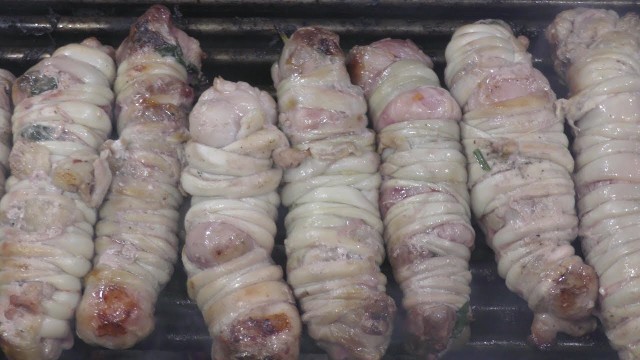 'Lamb Sausages on Grill. Italy Street Food. \'Torcinelli Pugliesi\''