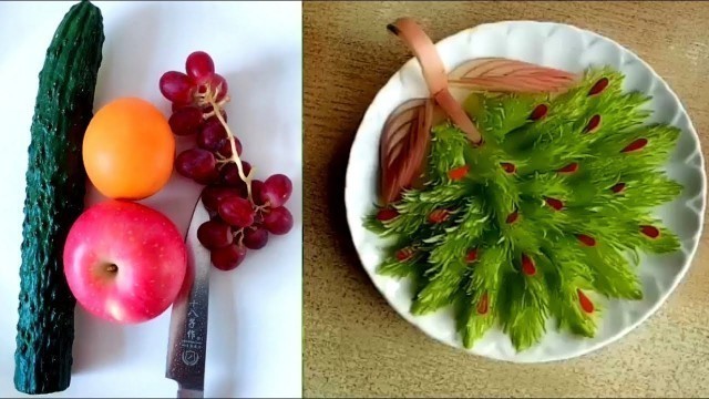 'Vegetable carving peacock | 5 Cute Fruits garnish/platting for photography | Creative food ideas DIY'