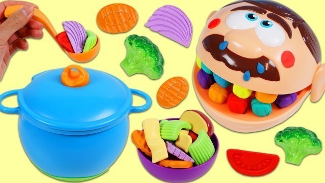 'Feeding Sick Mr. Play Doh Head Homemade Vegetable Soup Using Kitchen Toys!'