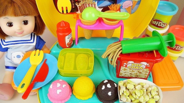 'Baby doll and play doh Ice cream and food kitchen play baby Doli house'