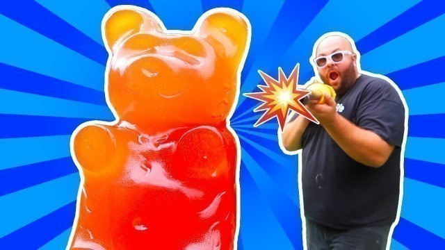 'GIANT GUMMY BEAR VS POTATO GUN!! **DO NOT TRY THIS**'