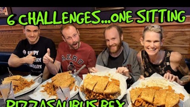 'Pizzasourus REX Challenge x4 |2 burger challenges | say cheese | man v food | Molly Schuyler'