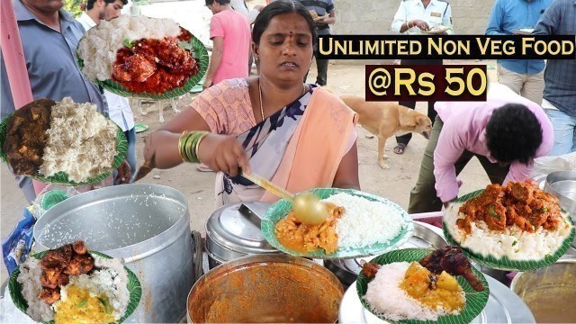 'Famous Aunty Roadside UNLIMITED Non Veg Meals @50rs | Best Indian Street Food | Food Bandi'