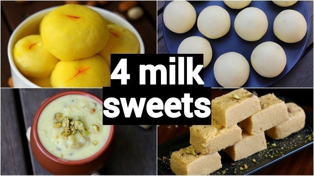 '4 easy milk sweet recipes | easy milk dessert recipes | instant milk dessert recipes'