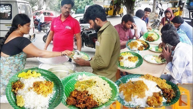 'Roadside Meals Hyderabad | Unlimited Rice with Veg and Non Veg Meals @ 50 rs | Street Food'